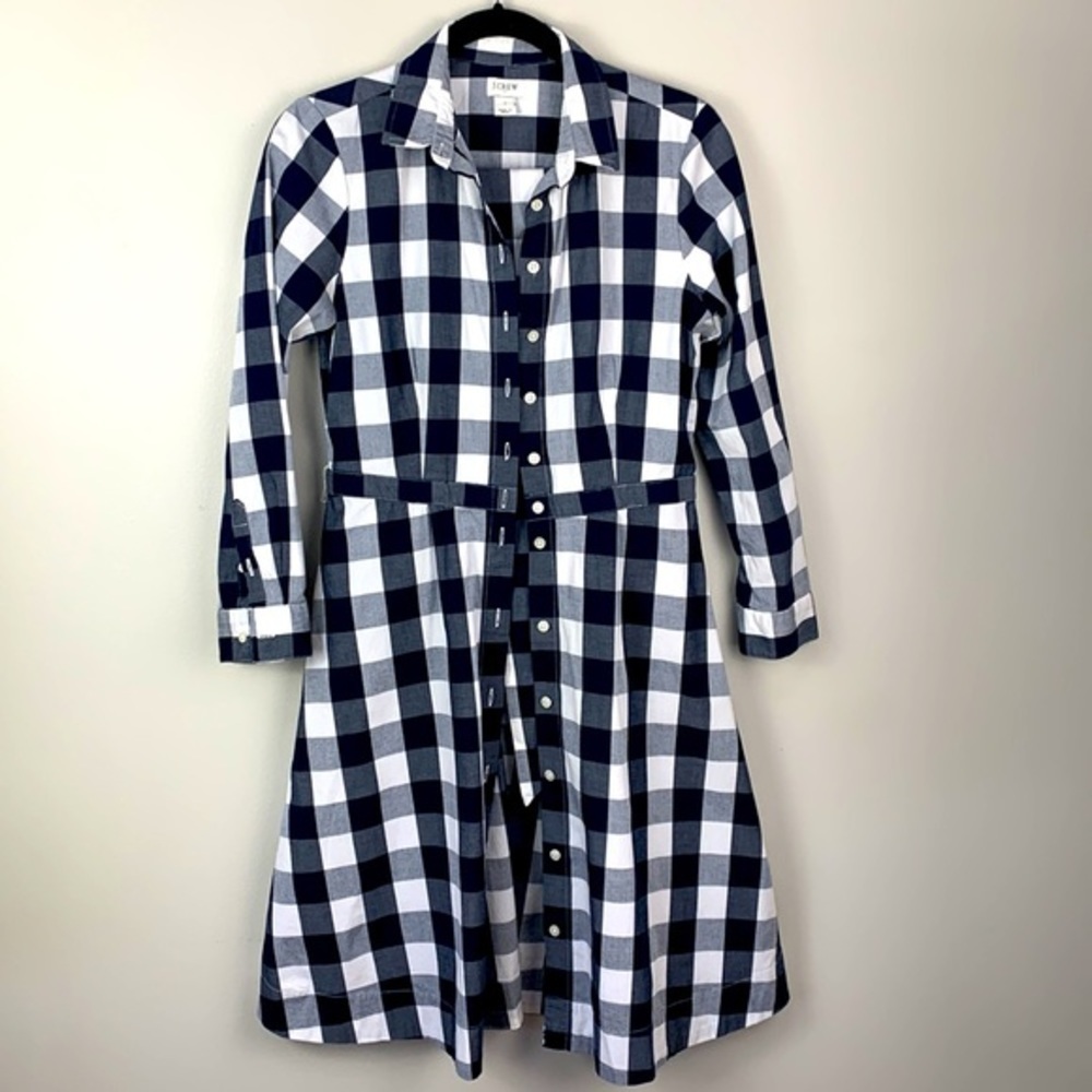 J.Crew Factory Tie-Waist Poplin Shirtdress In Gingham NWOT - Picture 8 of 9